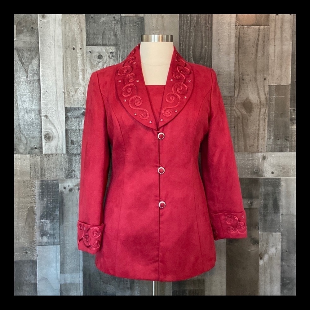 Stella Louise vintage 90s red faux suede jacket size 16 glam grannycore retro